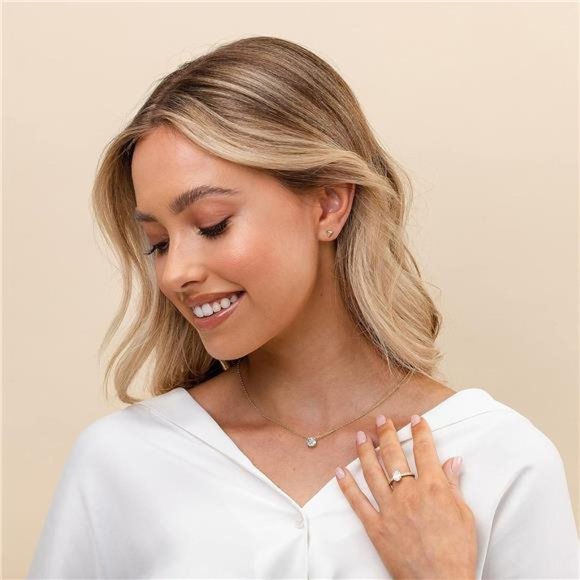 14K Gold Plated Crystal Solitaire 1.5 Carat (7.3mm) CZ Dainty Choker Necklace - Picture 5 of 5